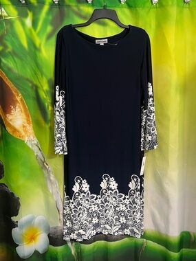 Shelby & Palmer Navy Dress with White Floral Border